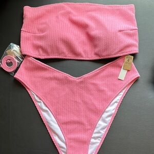 Victoria Secret ribbed high waisted Pink Strapless Bikini Set